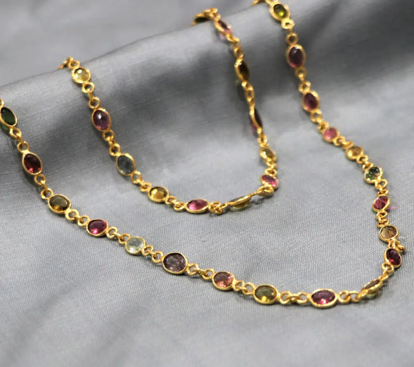 Multi Tourmaline 5*4mm oval cut Silver Link Chain - Anjoriya Jewels