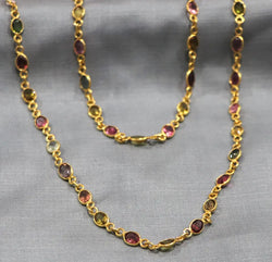 Multi Tourmaline 5*4mm oval cut Silver Link Chain