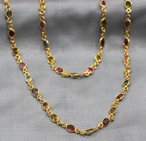 Multi Tourmaline 5*4mm oval cut Silver Link Chain - Anjoriya Jewels
