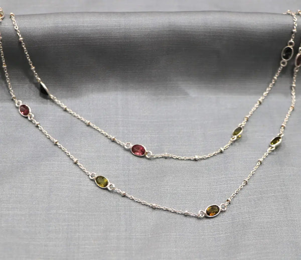 Multi Tourmaline 6*4mm oval cut Silver Link Chain - Anjoriya Jewels