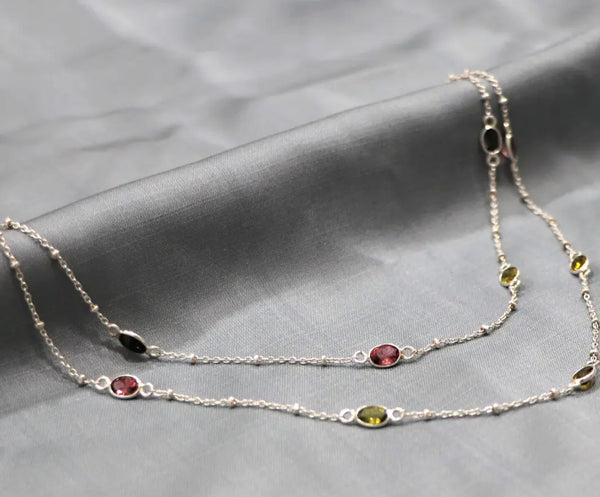 Multi Tourmaline 6*4mm oval cut Silver Link Chain - Anjoriya Jewels