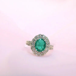 Emerald Oval  Sterling Silver Ring