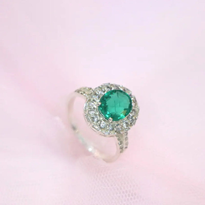 Emerald Oval  Sterling Silver Ring