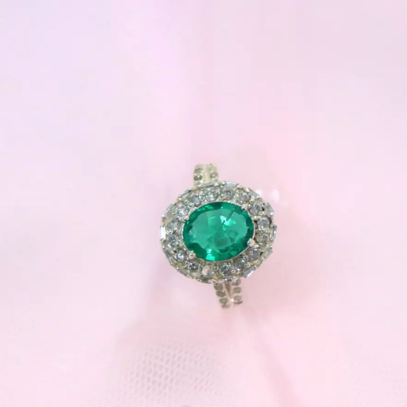 Emerald Oval  Sterling Silver Ring