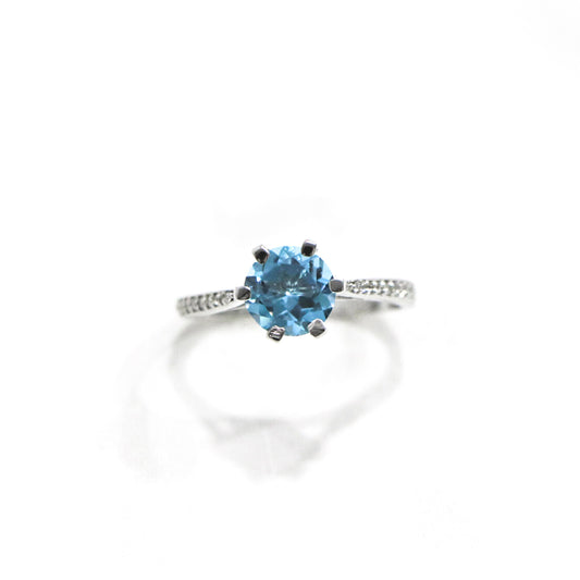 Blue Topaz Round  Sterling Silver Ring - Anjoriya Jewels