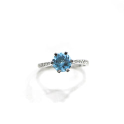 Blue Topaz Round  Sterling Silver Ring