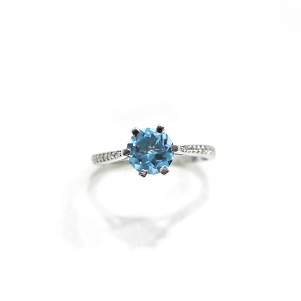 Blue Topaz Round  Sterling Silver Ring