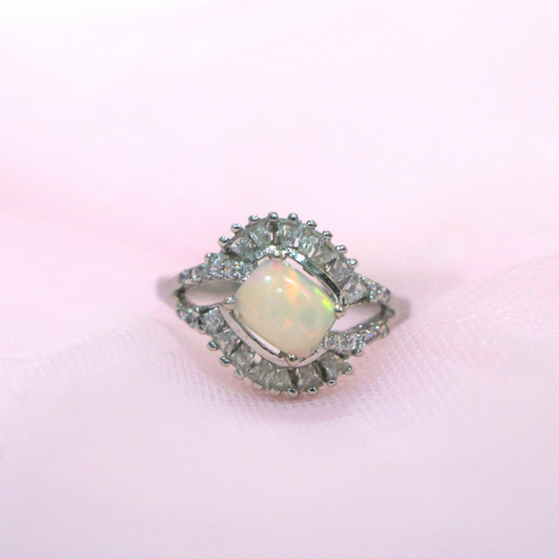 Opal Ethiopian Square Cubic Zirconia  Sterling Silver Ring