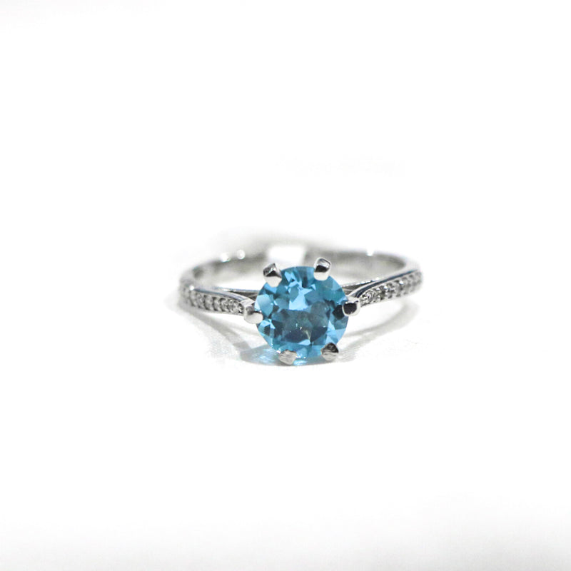 Blue Topaz Round  Sterling Silver Ring