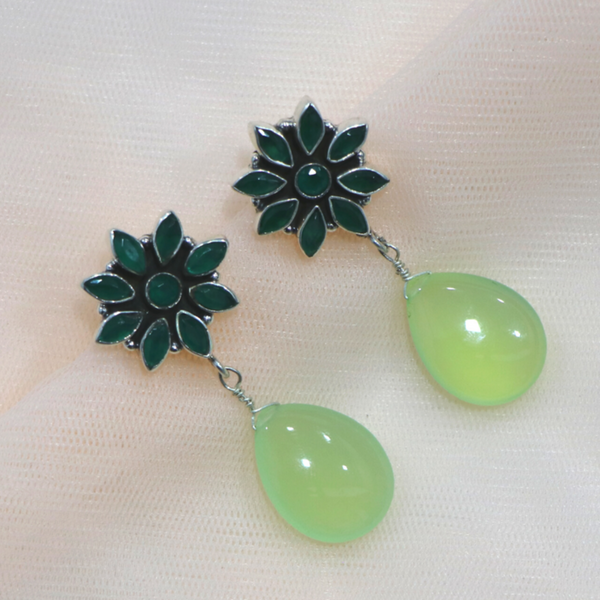 Green Onyx Chalcedony Flower Drop Sterling Silver Earring