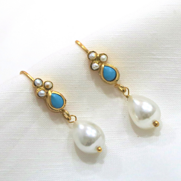 Pearl Turquoise Drop Gold Plated Sterling Silver Earring