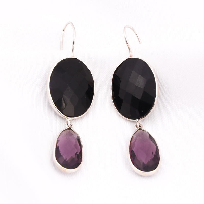 Black Onyx Amethyst Sterling Silver Earring - Anjoriya Jewels