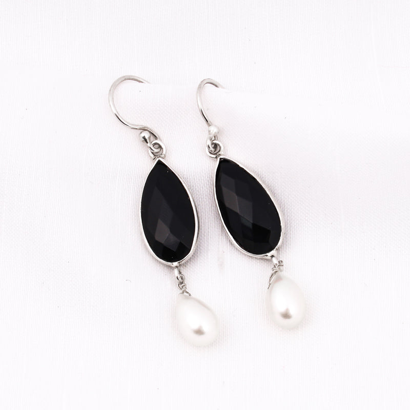Black Onyx Pearl Drop Sterling Silver Earring