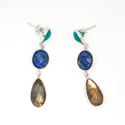 Labradorite Lapis Lazuli Pear Drop Silver Earring