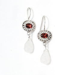 Garnet Moon Stone Drop Earrings