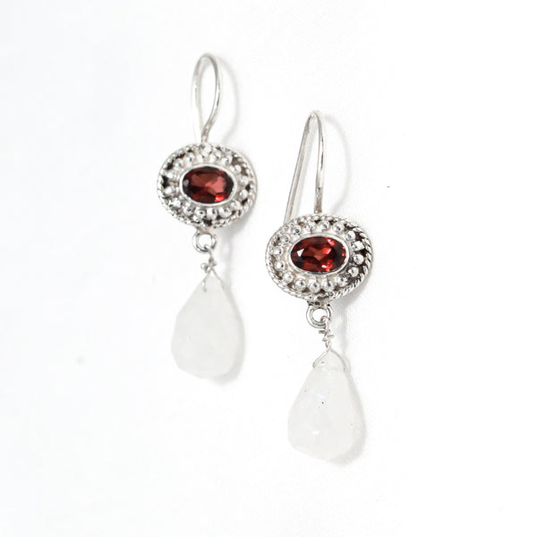 Garnet Moon Stone Drop Earrings - Anjoriya Jewels