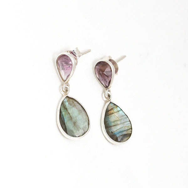 Handcrafted 925 Sterling Silver Pear Shape Labradorite Gem Stone Earring With White  Background Gem Stone Colour Brown Shade Any Type Out Fit Wear After Look So Unique