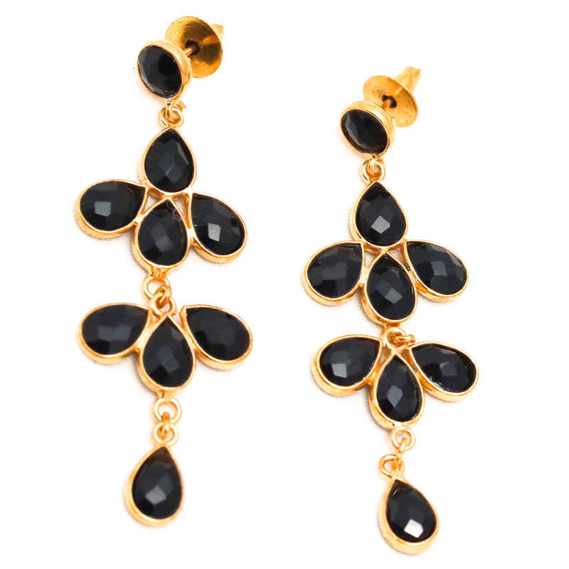 Black Onyx Floral Sterling Silver Earring