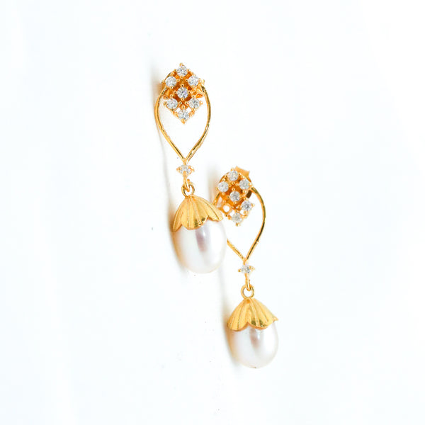 Pearl Moissanite Gold Plated Sterling Silver Drop Earring
