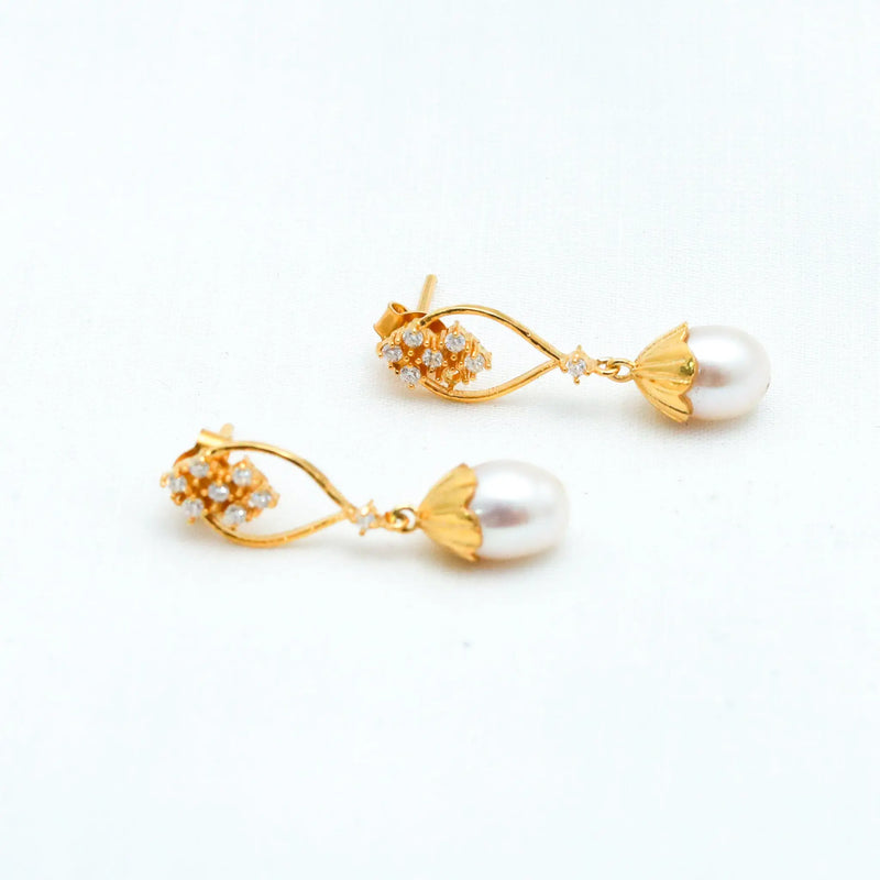 Pearl Moissanite Gold Plated Sterling Silver Drop Earring - Anjoriya Jewels