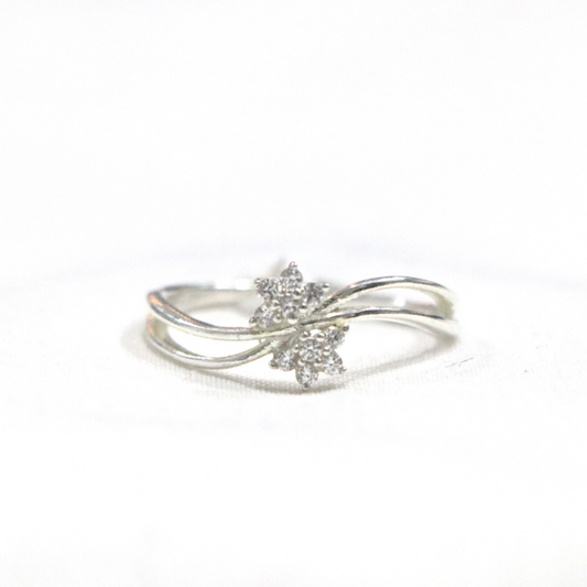 Double Floral Zirconia 92.5% Sterling Silver Ring - Anjoriya Jewels