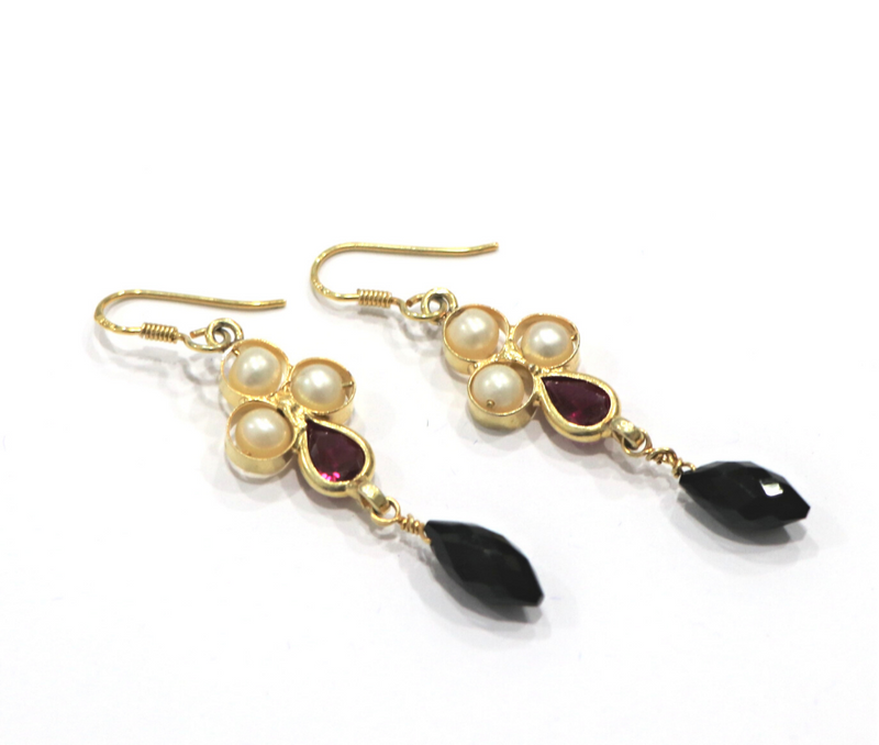 Black Onyx Pearl Drop Sterling Silver Earring - Anjoriya Jewels