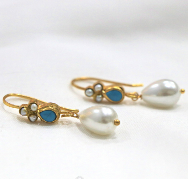 Pearl Turquoise Drop Gold Plated Sterling Silver Earring
