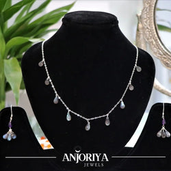 Labradorite Amethyst Drop Silver Necklace Set