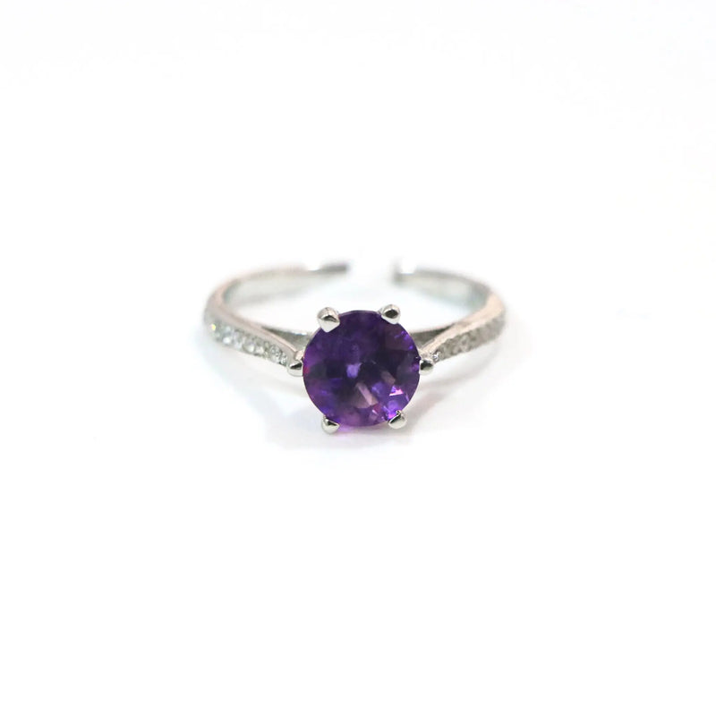 Amethyst Round  Sterling Silver Ring