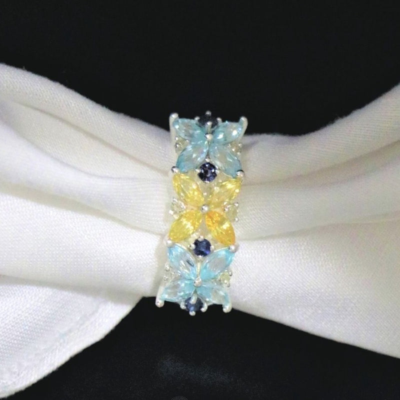 Yellow Sapphire Aquamarine Marquise Sterling Silver Ring