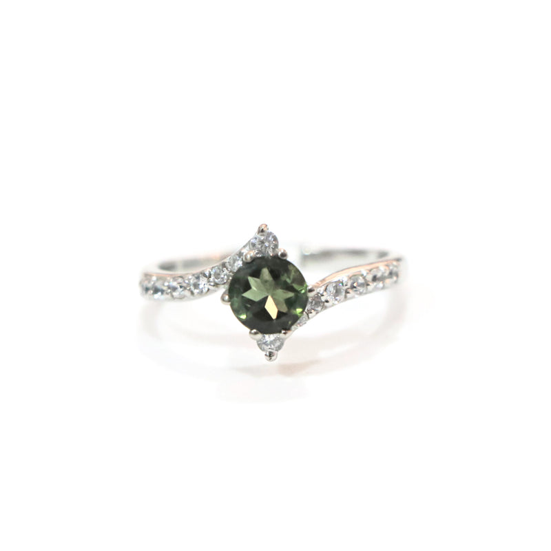 Green Tourmaline Round  Sterling Silver Ring
