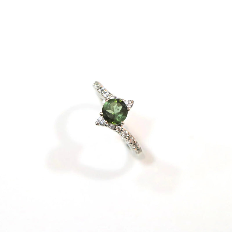 Green Tourmaline Round  Sterling Silver Ring