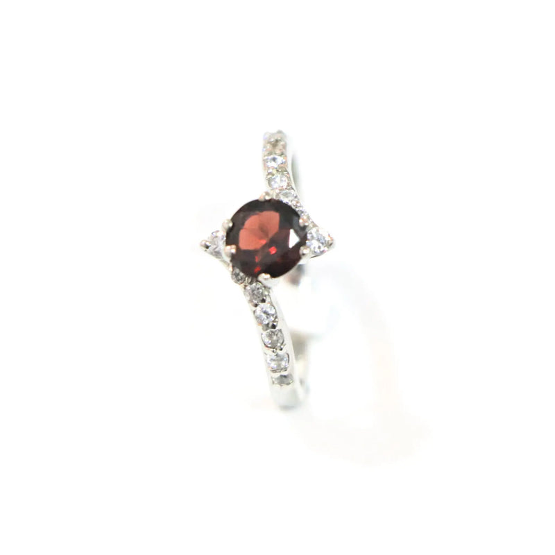 Garnet Round  Sterling Silver Ring