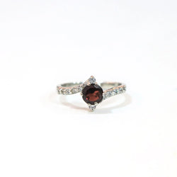 Garnet Round  Sterling Silver Ring