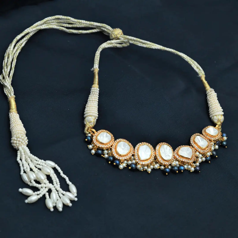 Moissanite Polki White Topaz Pearl Choker  Set - Anjoriya Jewels