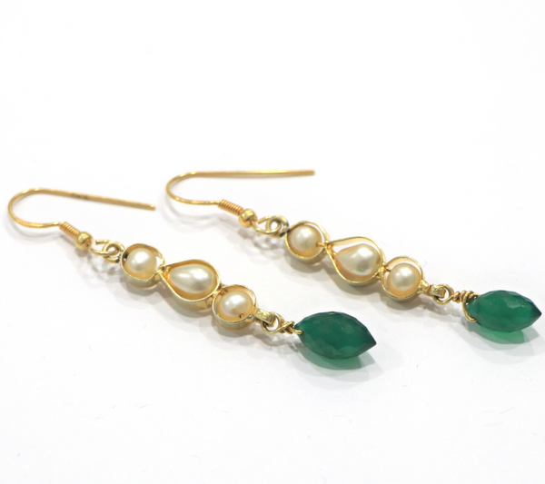 Green Onyx Pearl Drop Sterling Silver Earring