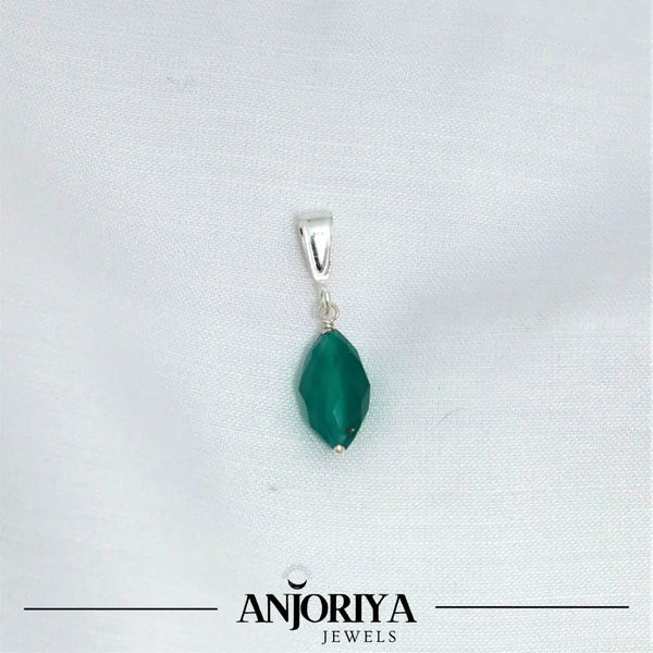 Green Onyx Drop Sterling Silver Pendant