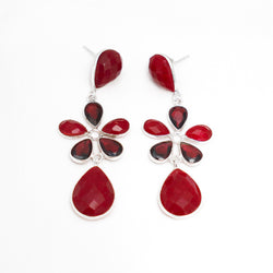 Ruby Floral Sterling Silver Earring