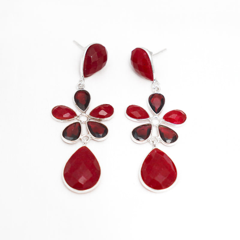 Ruby Floral Sterling Silver Earring