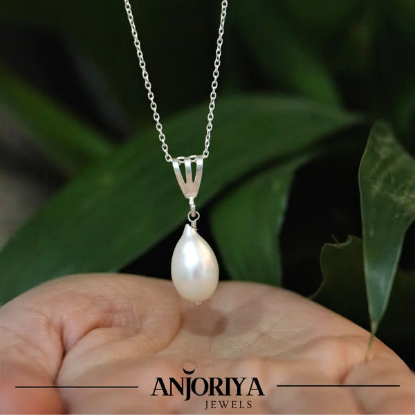 Pearl Drop 10 MM Sterling Silver Pendant With Link Chain