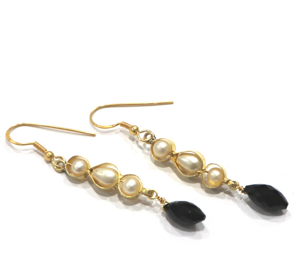 Black Onyx Pearl Drop Sterling Silver Earring