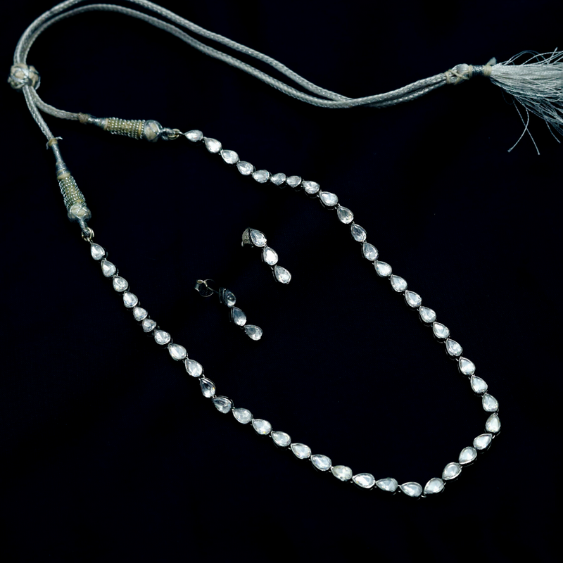 Single Line Polki Silver Necklace Set