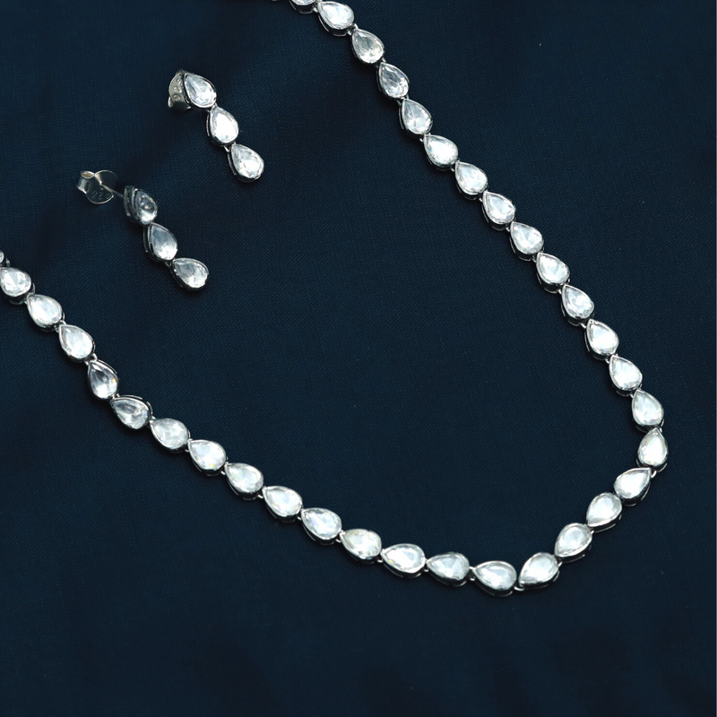 Single Line Polki Silver Necklace Set