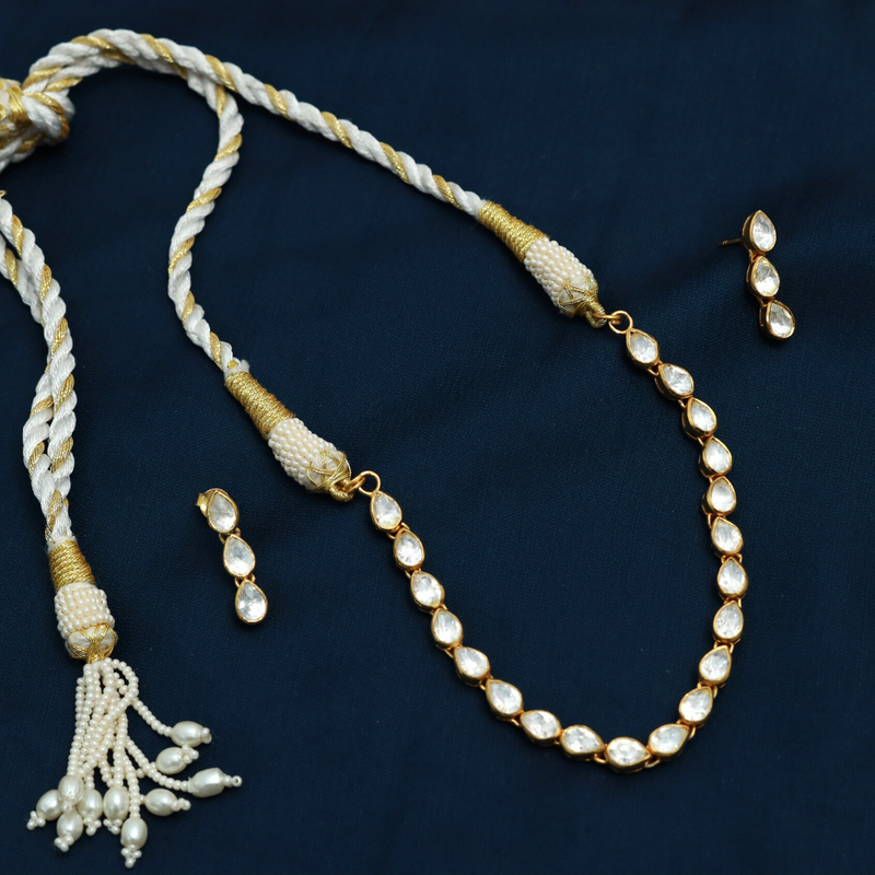 Single Line Polki Silver Necklace Set