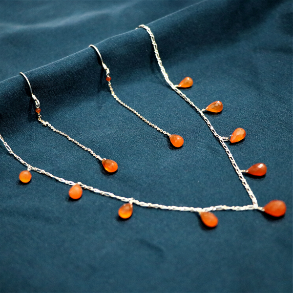 Red Onyx Drop Silver Necklace Set