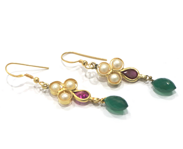 Green Onyx Pearl Drop Sterling Silver Earring