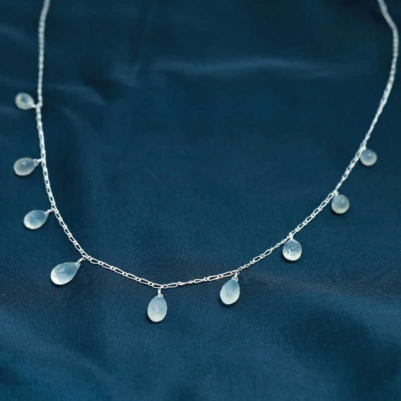 White Moonstone Drop Sterling Silver Necklace