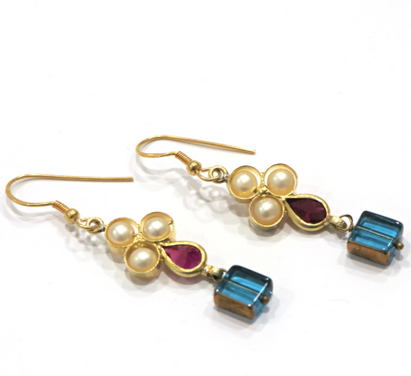 Pearl Square Drop Sterling Silver Earring
