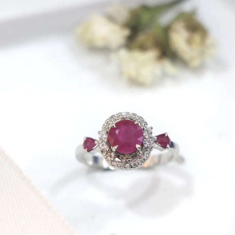 Ruby Round Pan  Sterling Silver Ring