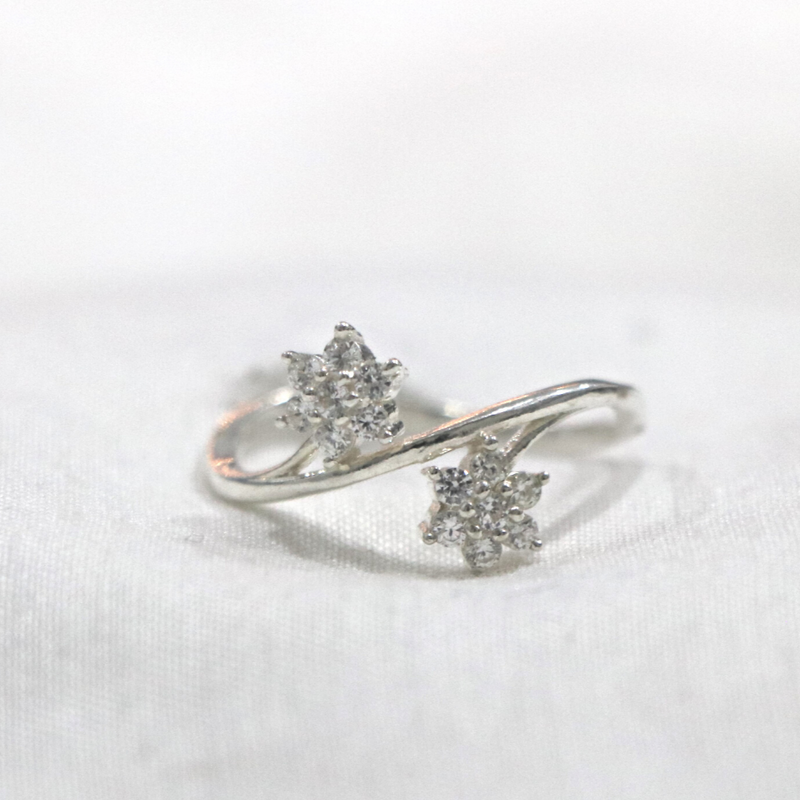 Double Floral Zirconia 92.5% Sterling Silver Ring - Anjoriya Jewels